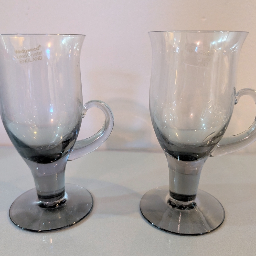 Set of 2 Vintage Wedgwood "Dougall" Gaelic Smoked Glass Coffee Mugs